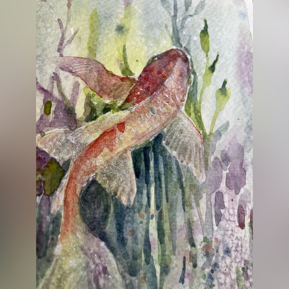 Original Koi fish painting watercolor art decor pond nature artwork Artettina US - Picture 6 of 9